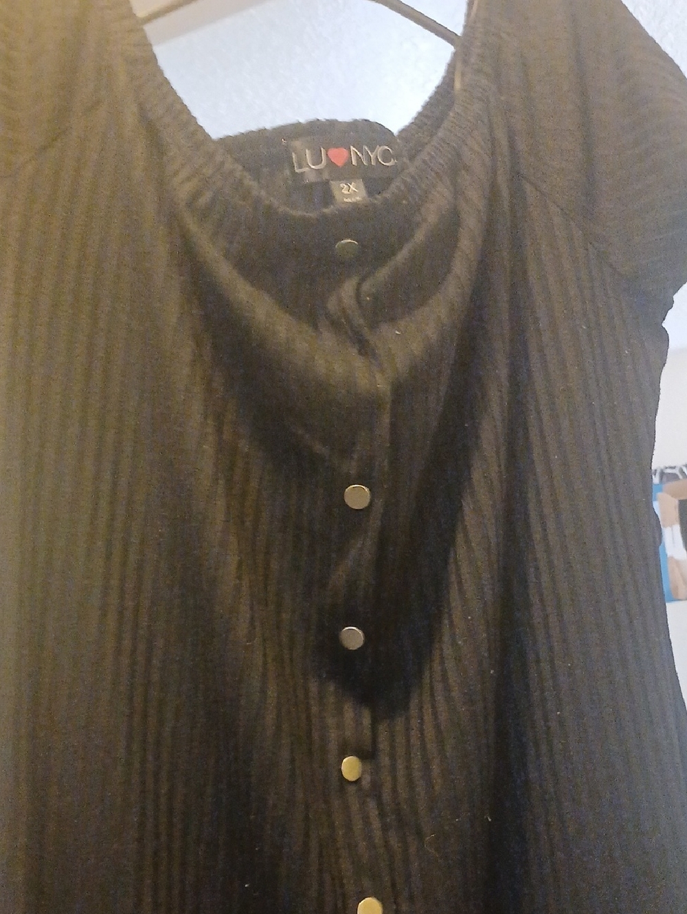LuNYC Black Ribbed Button-Front Dress